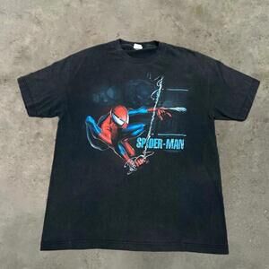 VTG faded Black 2002 Spider man Marvel mad engine web shooter graphic Tshirt L